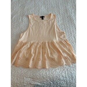 Forever 21 Women's Cream and Orange  embroidered tank Top size large